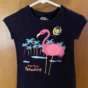 Osh Kosh T-shirt Flamingo "Meet Me In Paradise" Navy Blue Girl’s Size 8 EUC